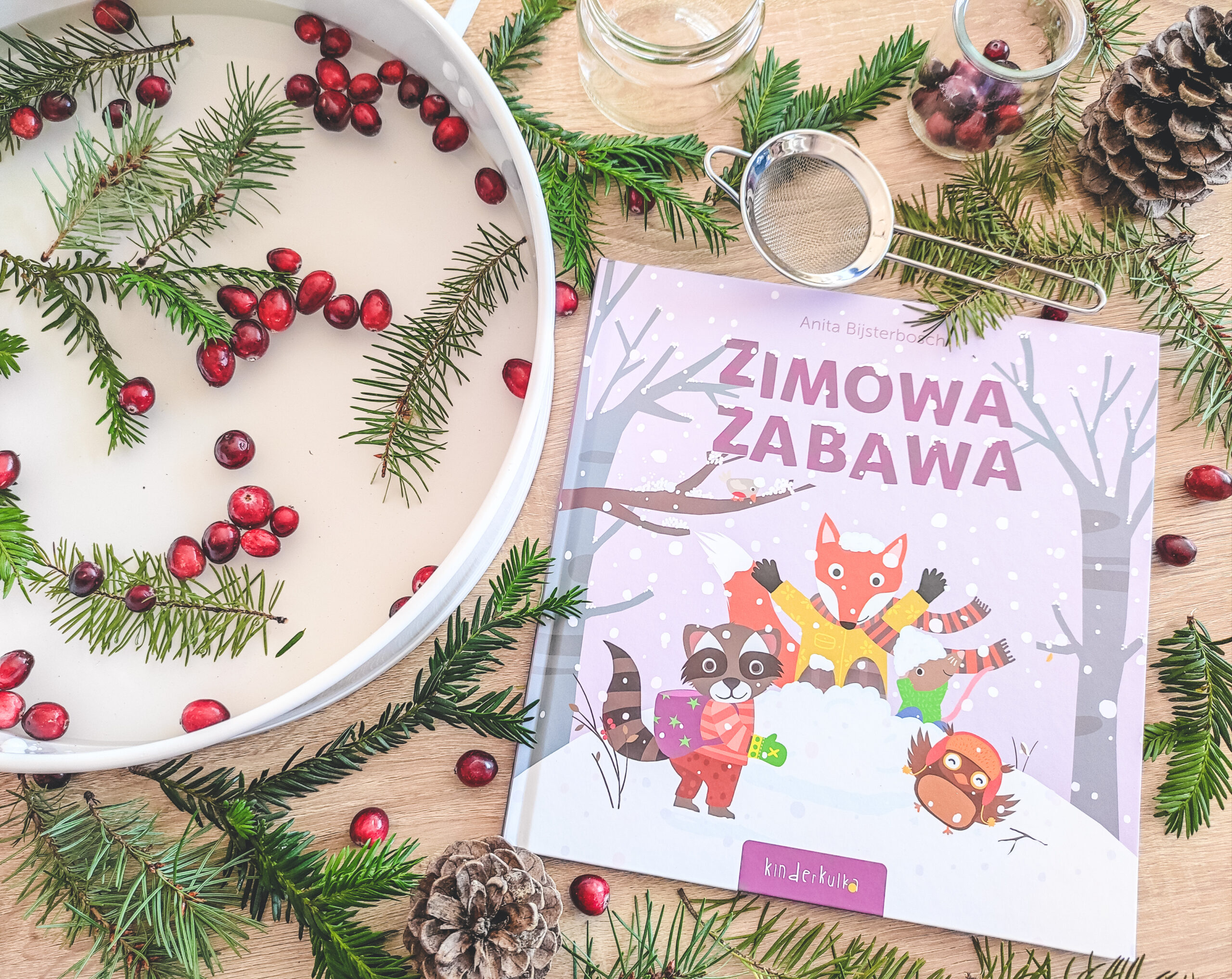 Na zdjęciu książka "Zimowa zabawa" oraz taca z zabawą.